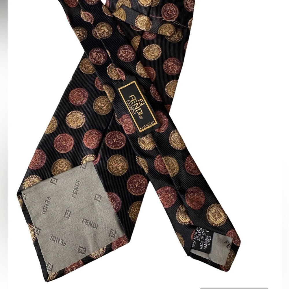 Men's Fendi Circle Logo Pattern Black Silk Tie